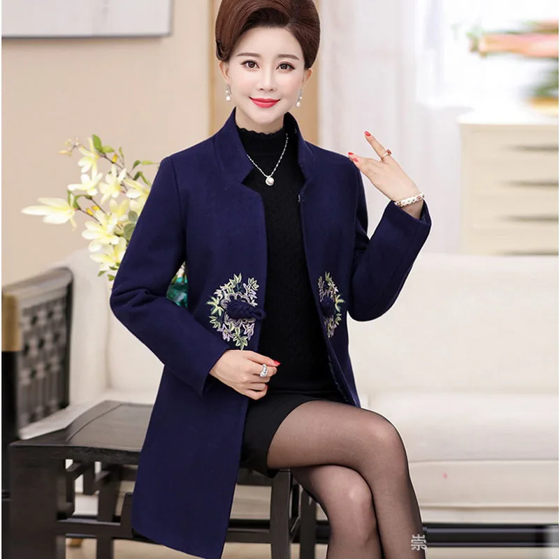 

Winter mother plus size plus cotton thick woolen embroidery coat P510