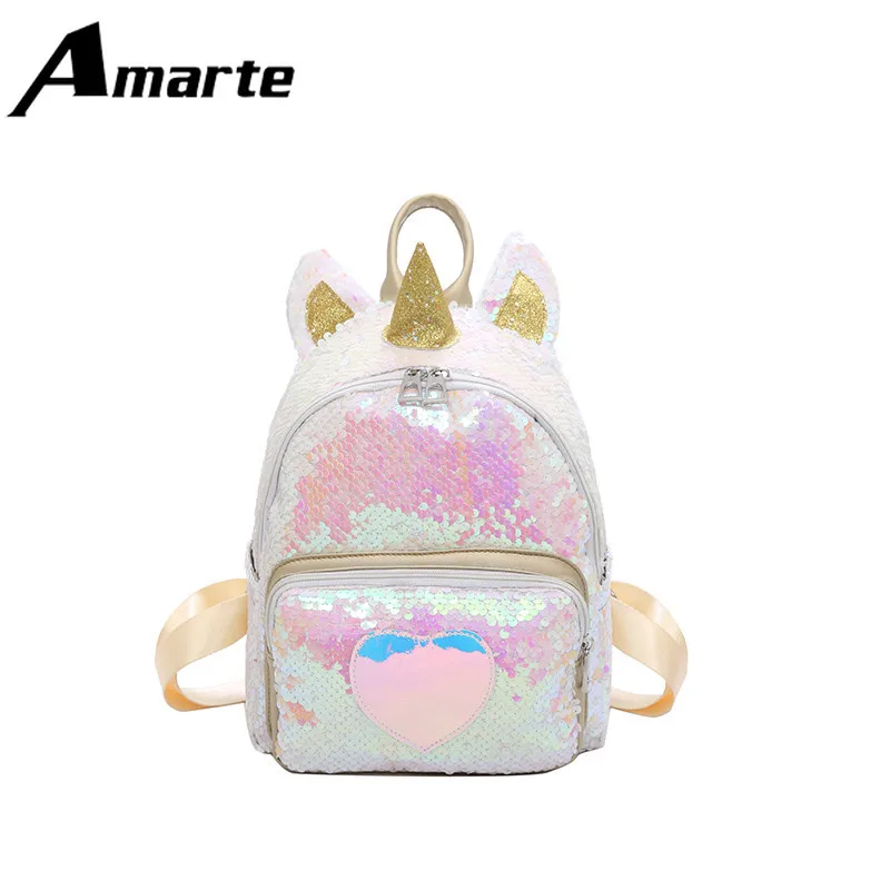 

Amarte 2019 Summer Lovely Girl Mini Backpack Unicorn Shiny Women Backpack Large Capacity Cute Bag for Young Girl