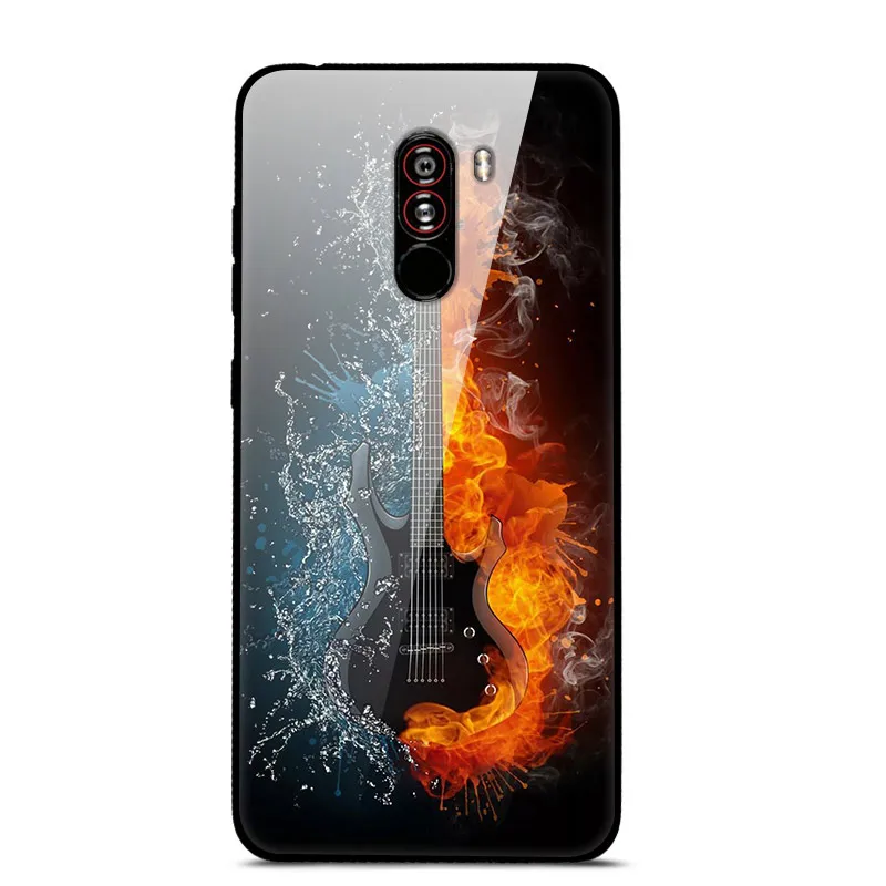 Чехол для Xiaomi Pocophone F1, закаленное жесткое заднее стекло, чехол для Xiaomi Poco F1, силиконовый мягкий бампер, чехол с принтом - Цвет: Темно-серый