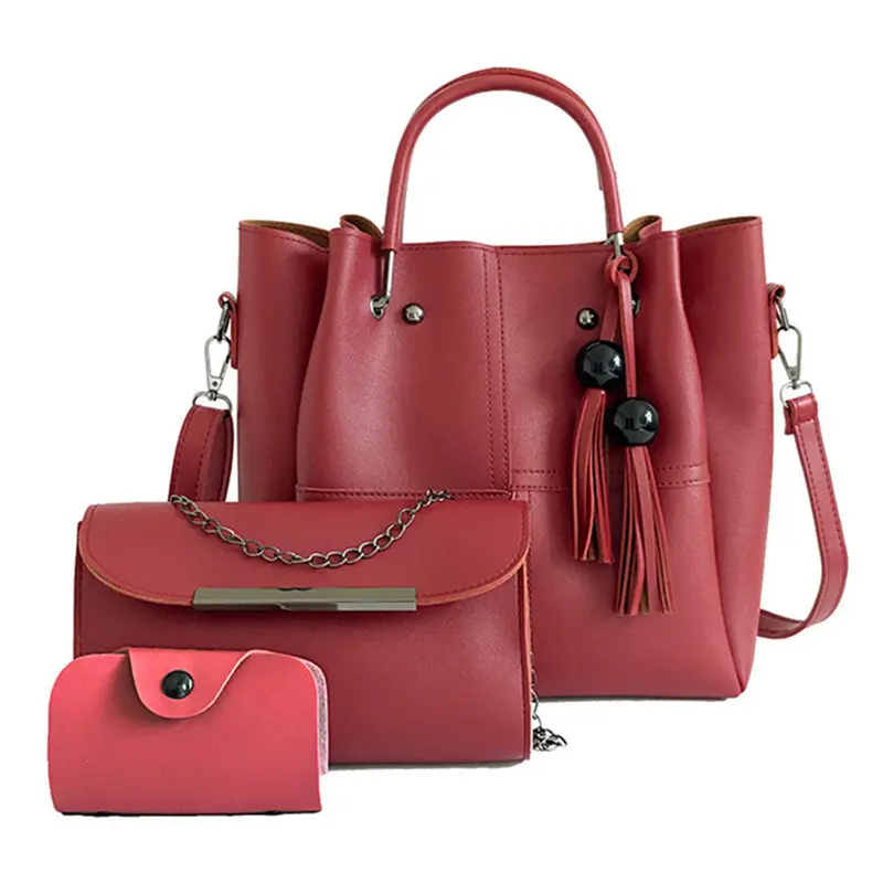 Three Sets Wax Oil PU Leather Bag Ladies Handbags Women Handbag Designer Tassel High Quality Woman Famous sac a main | Багаж и сумки