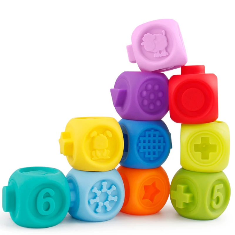 

Colorful Baby Grasp Toy Building Blocks 3D Touch Hand Soft Educational Baby Massage Rubber Teethers Squeeze Toy Bath Ball Toys