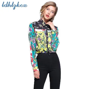 

LDHTZKCX Floral Embroidery Long-sleeved Modal Shirts Female 2018 Autumn New Fashion Casual Turn-down Collar Chic Shirts CX388