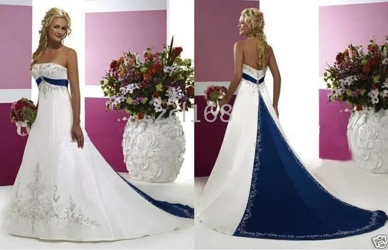 New Fashion Blue Purple White Red Accent Color Embroidery New Fashion Blue Purple White Red Accent Color Embroidery Beautiful Satin Wedding Dress In Dresses From Weddings Events On Aliexpress