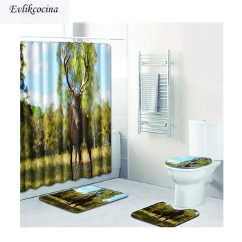 

Free Shipping 4pcs Wapiti Standing Casa De Banho Banyo Bathroom Carpet Bathmat Set Non Slip Tapis Salle De Bain Alfombra Bano