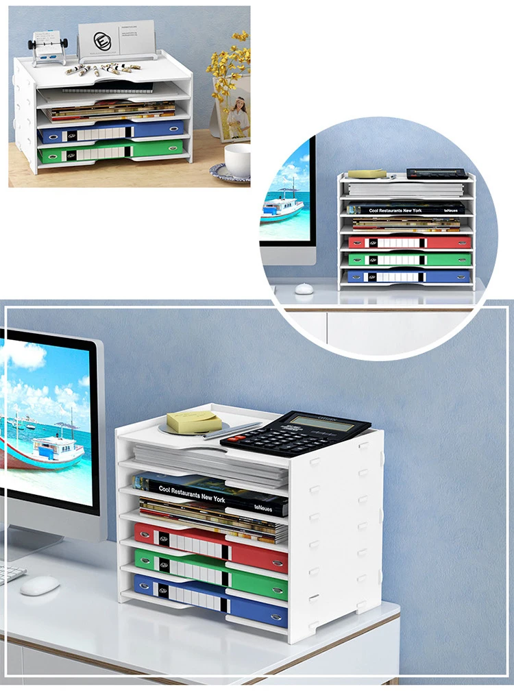 Multi-layer Folder Storage Box File Box Office Stationery Desktop Rack Assembled PVC Document Shelf for Office