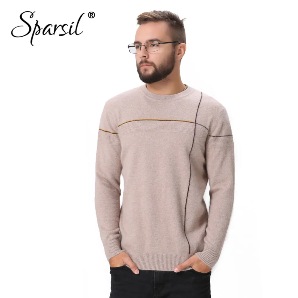 

Spasril Men Autumn New Cashmere Knitted Sweaters Cross striped O-Neck Long Sleeve Top Business Mens Winter Soft Comfort Pullover