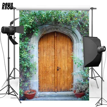 

DAWNKNOW Wood Door Vinyl Photography Background For Newborn Leaf New Fabric Polyester Backdrop For Wedding Photo Studio F2551
