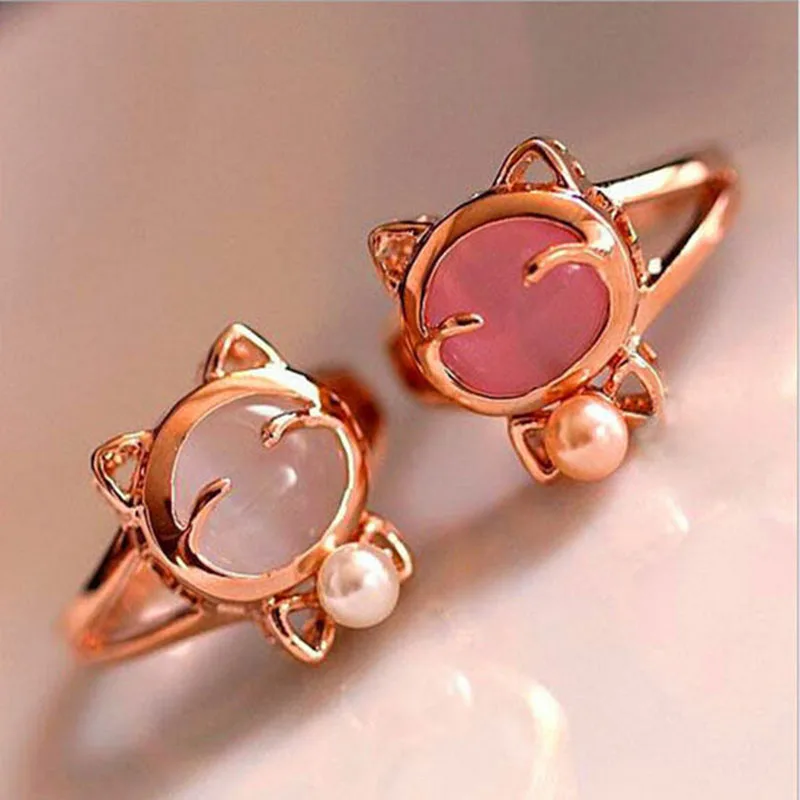 

2018 Rings New Bezel Setting Arrival Promotion Party Jewelry Anillos Women Lady Sweet Pearls Bow Opal For Cat Rings One Size