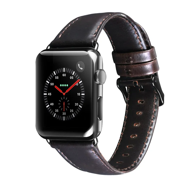 HOCO ремешки из натуральной кожи для Apple Watch Series 5 4 3 2, ремешок для умных часов, совместимый с IWatch Band 44 мм 42 мм 40 мм 38 мм - Цвет ремешка: Coffee black buckle