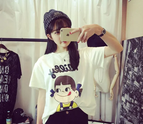 Потушить язык kawaii babygirl принт белая рубашка в Корейском стиле ady camisas mujer harajuku 2018