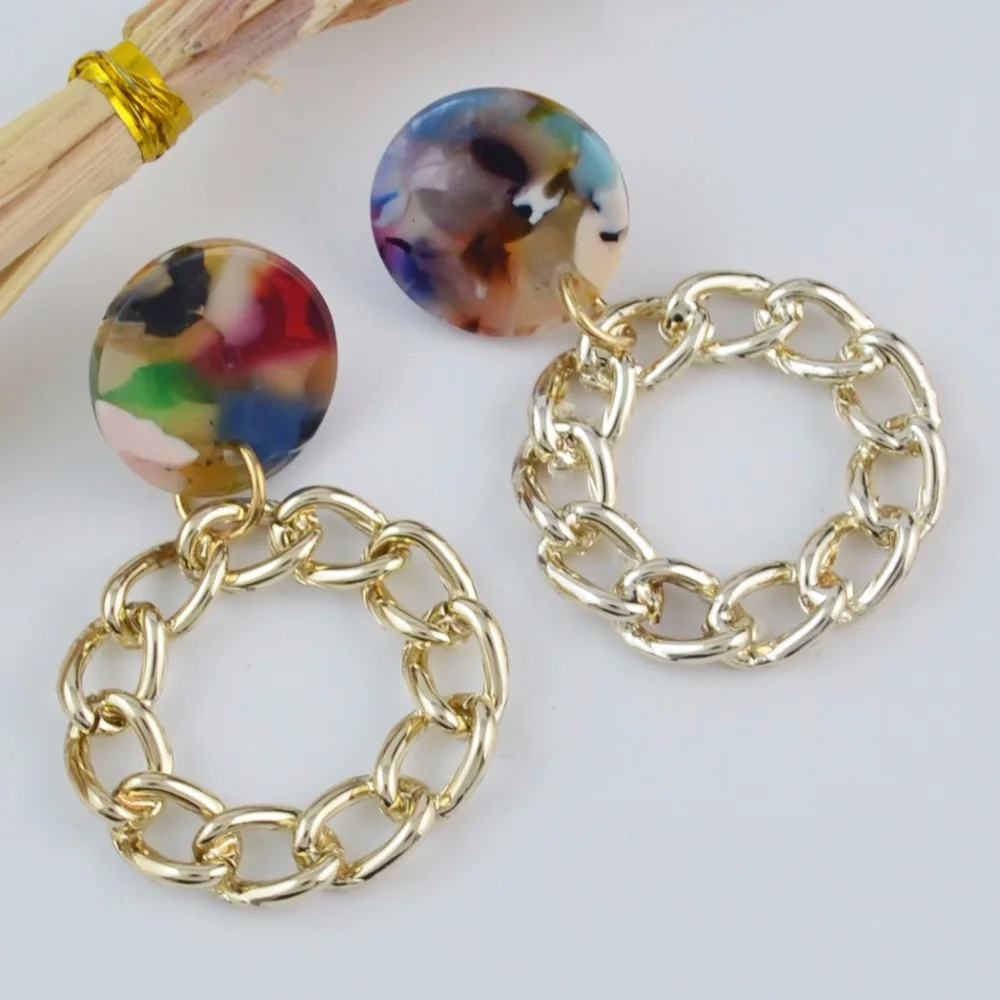 Buy Punk Metal Chain Up fashion long Dangling Earring Acrylic Round Link Chain