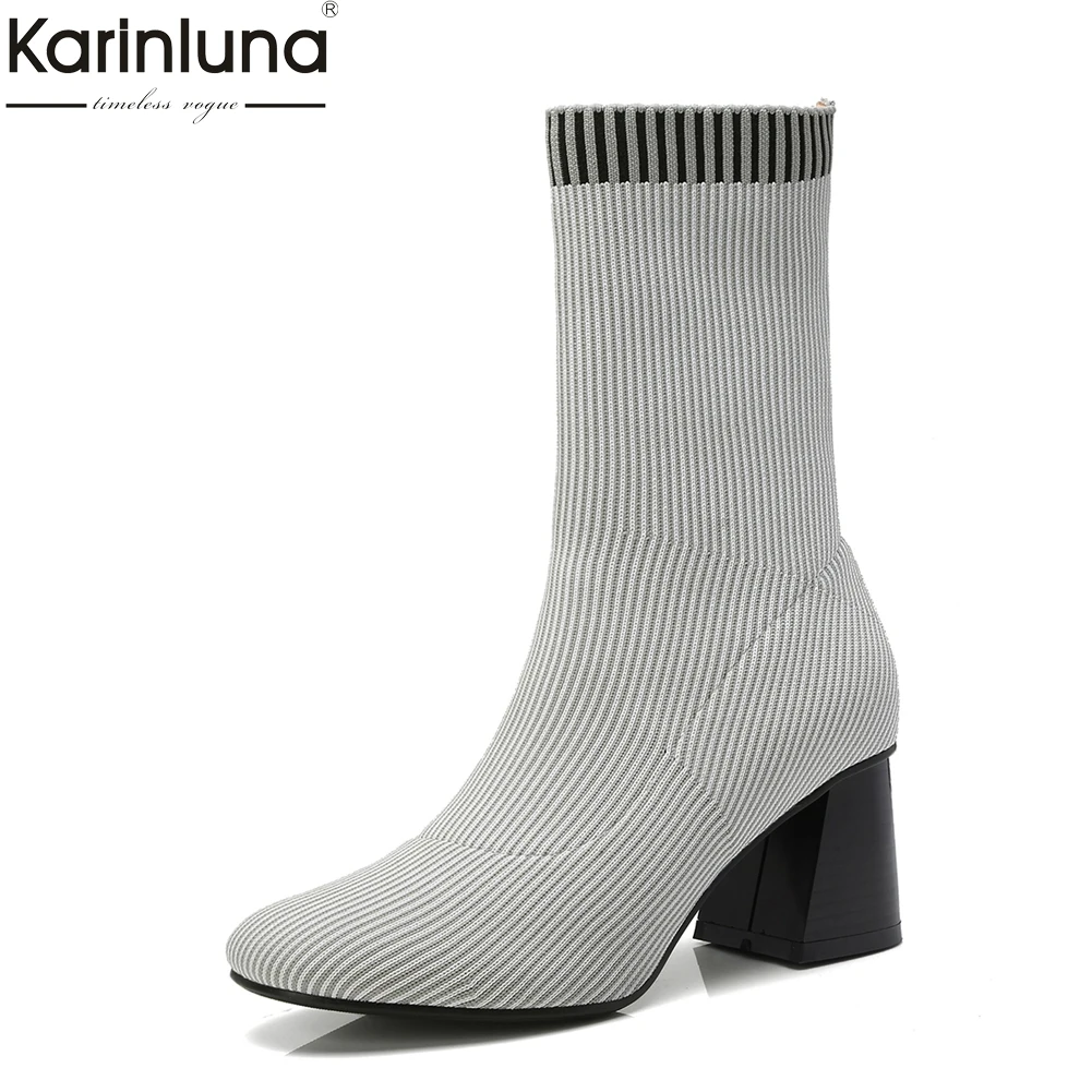 

new fashion size 33-42 hot sale hoof high heels summer boots woman shoes slip on autumn sock boots female shoes woman
