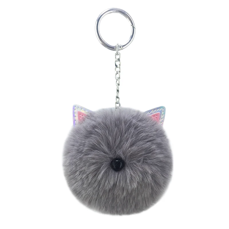 Fluffy Fur Pom Pom Keychains Ear Cat Fur Ball Key Ring Pendant Car ...