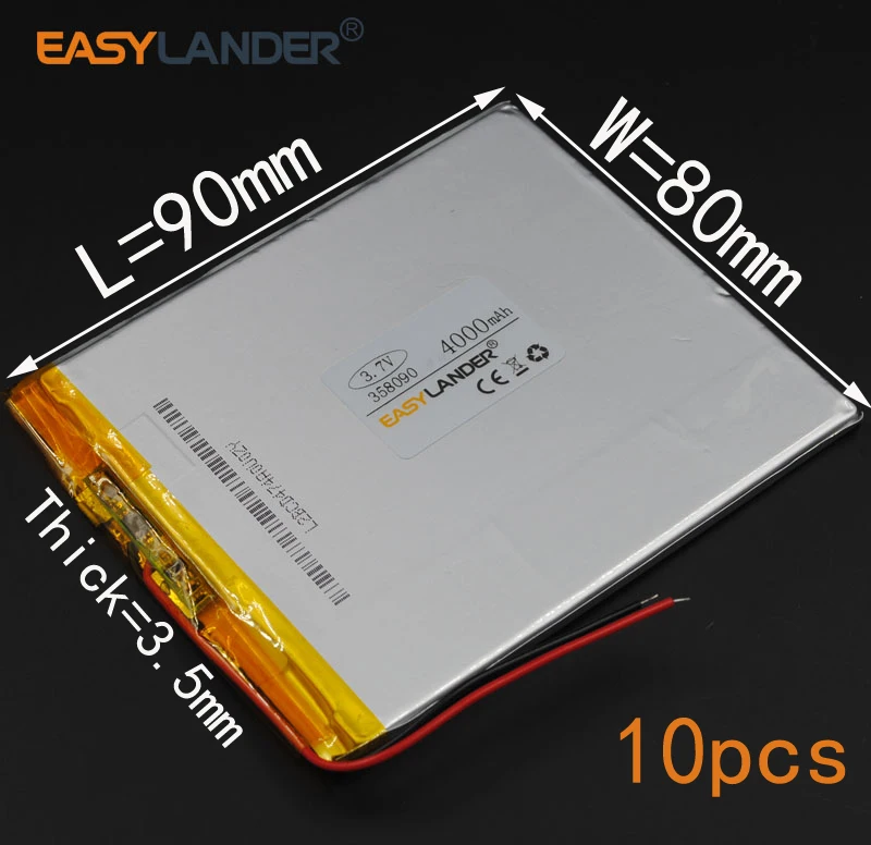 

10pcs/Lot 3.7V 4000mAh 358090 Rechargeable li Polymer Li-ion Battery For (7 8 9inch tablet PC) Soulycin S18 PDA Onda V802