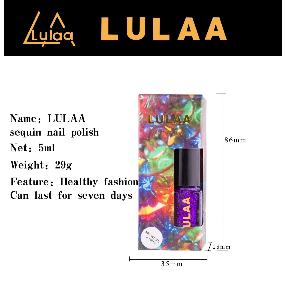 Lulaa 6 мл 12 цветов блестящие лак для ногтей блеск с металлической фурнитурой, растворимый Гель-лак-постоянный гель, лак для ногтей