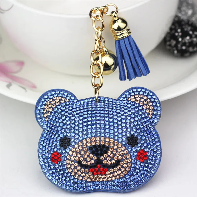 

Full Crystal Rhinestone Beads Gold Car Handbag Pendant Key Chian Lovely Bear Leather Tassel Keyrings Keychains Ring Holder