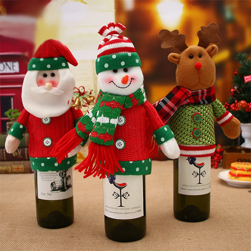 

2019 Christmas Wine Bottle Bags Cover Christmas Party Decorations Santa Claus Snowman Deer Bottle Cover Clothes Table Decors