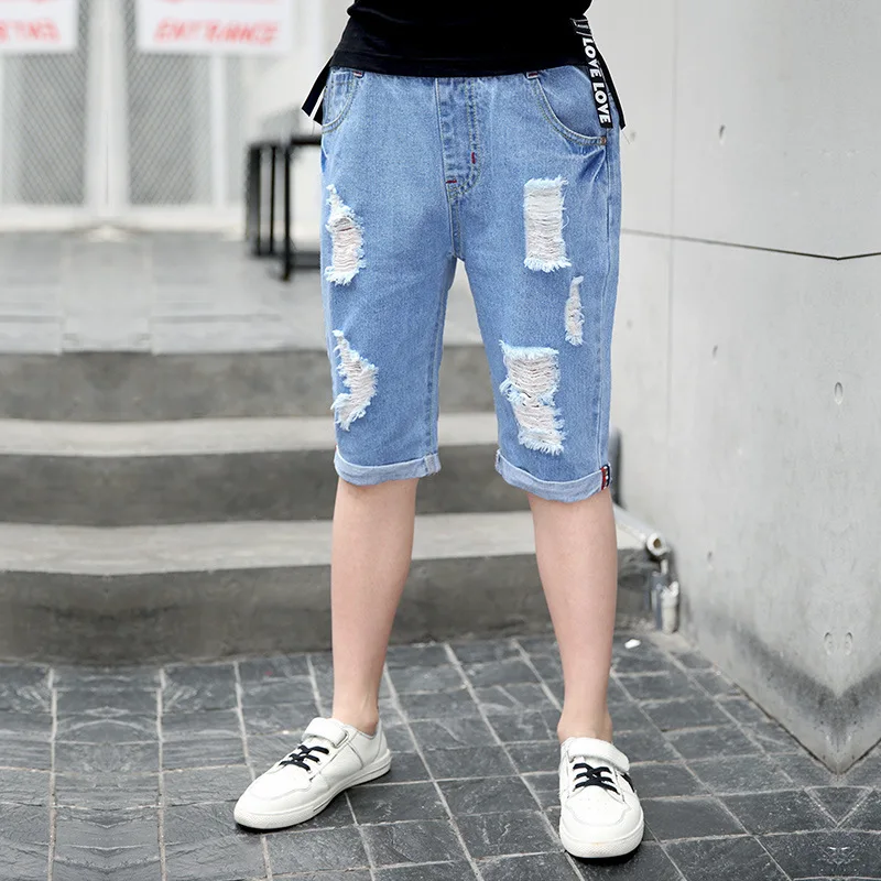 

Boy Janes 2017 Kids Ripped Jeans Summer Jeans For Teenagers 5 6 7 8 9 10 11 12 13 14 15 Years Denim Shorts Children Clothing