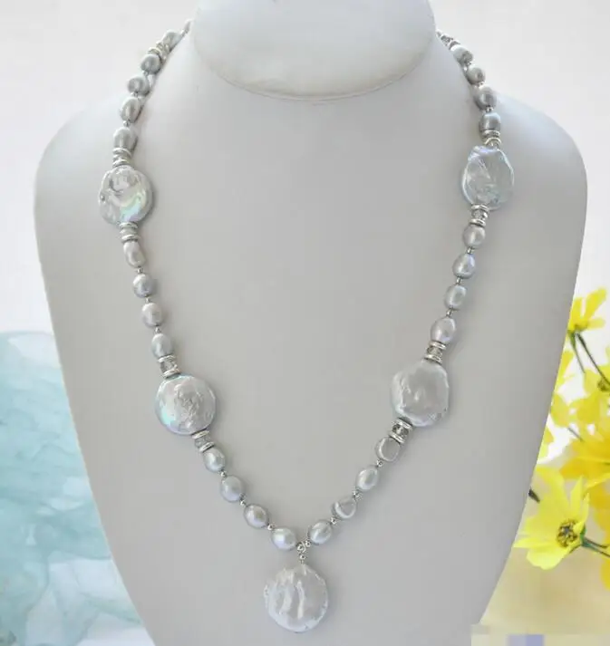 

song voge gem nanJ0889 gray baroque coin freshwater pearl pendant necklace
