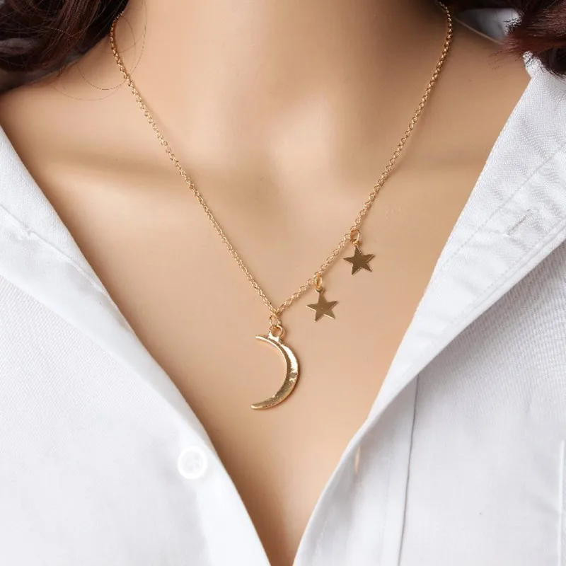 

Trendy Romantic Bohemia Simple Women Necklaces Star & Moon Pendant Necklace For Fashion Jewelry