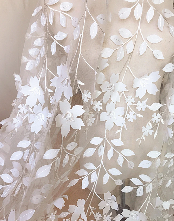 GLace 1Y/лот 1,25 м широкие белые цветы кружева Прозрачная сетка ткань одежда юбка свадебное платье занавеска украшения фабрикtx164