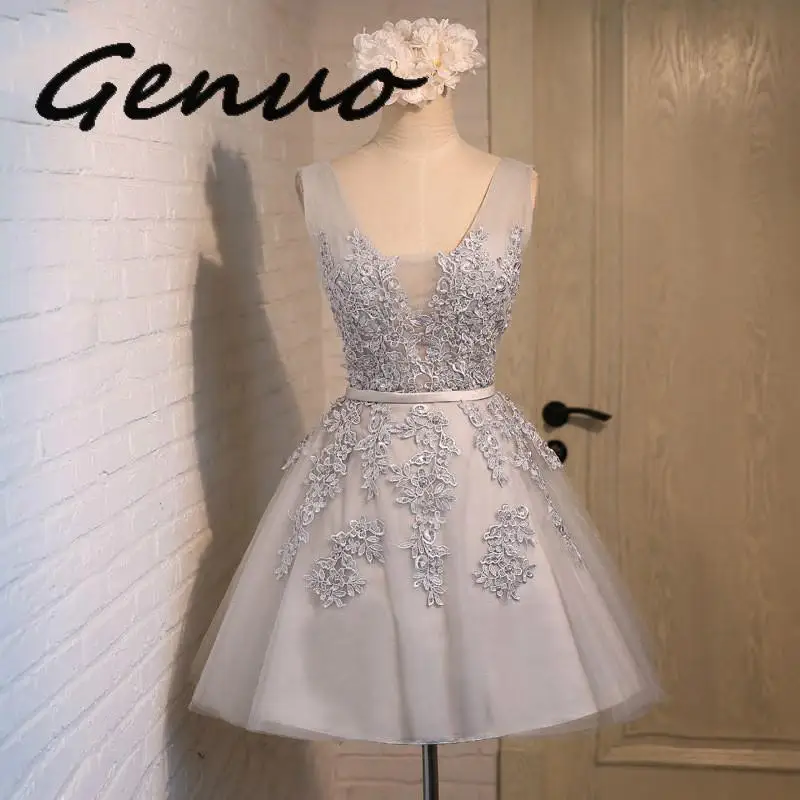 

Genuo Short Dress fashion Hot Sale Sexy V-neck Lace A-line Party Gown Formal Dress CustomVestidos de fiesta Robe De Soiree