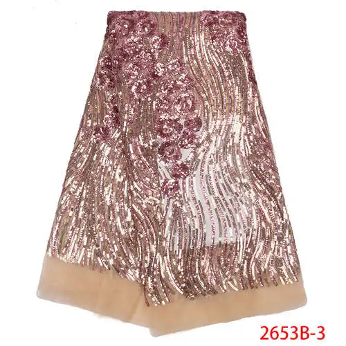 

2019 New African Tulle Fabric Sequin Bridal Lace European Embroidery Lace Fabric For Wedding Dress QF2653B-3