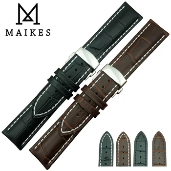 

MAIKES New Arrival Men & Women Genuine Leather Watch Strap And 316L Stainless Steel Butterfly Buckle watch band