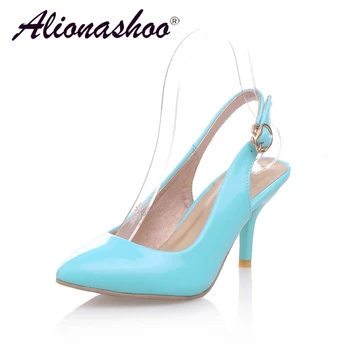 

Ladies Elegant Shoes 2019 Spring Large Size 45 Slingback Heels Women Shoes Pointed Toe High Heel PU Leather Shoes For Ladies