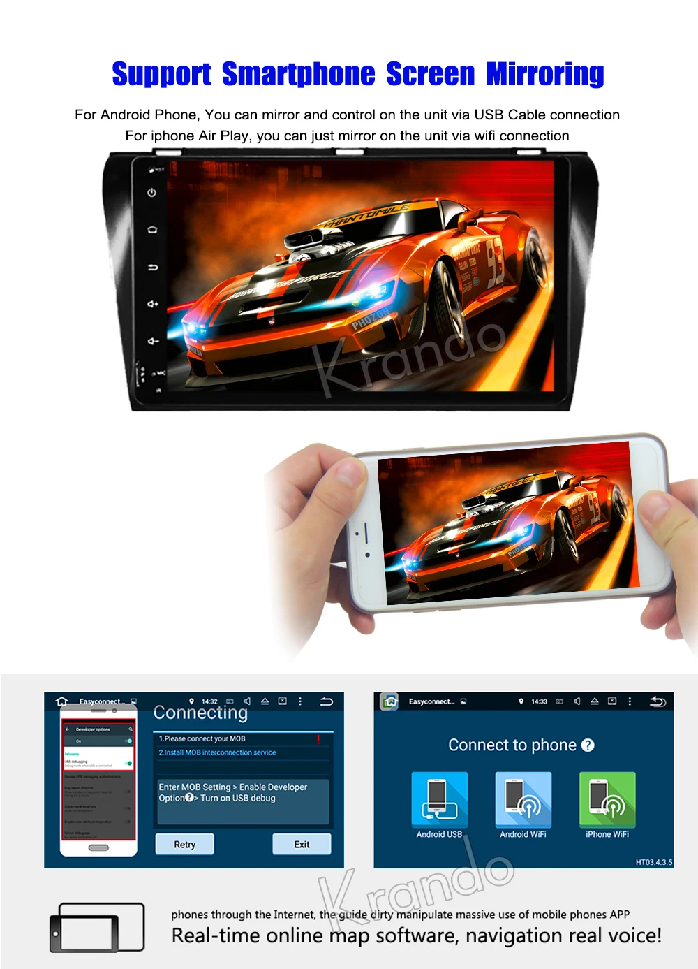 Krando Android car radio gps navigation multimedia system for Mazda 3 2004 2005 2006 2007 2008 2009