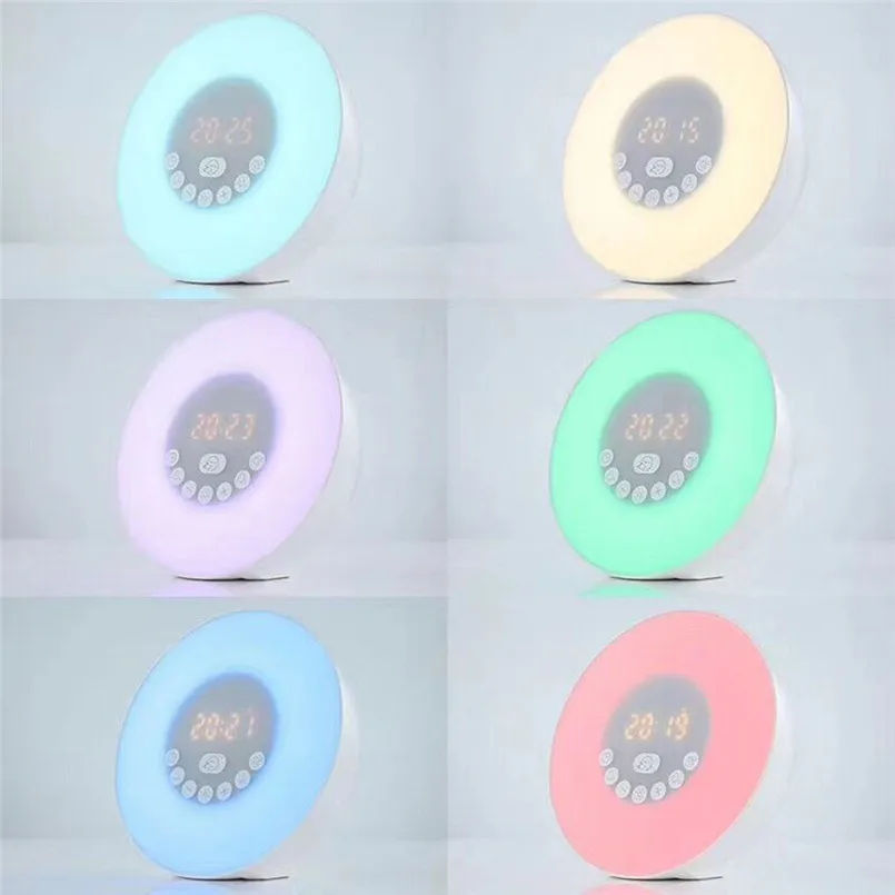 2 IN 1 FM Radio Wake Up Light Alarm Clock Sunrise Simulation Bluetooth Speaker Digital LED FM 7 Colors Touch Control 40MAY614