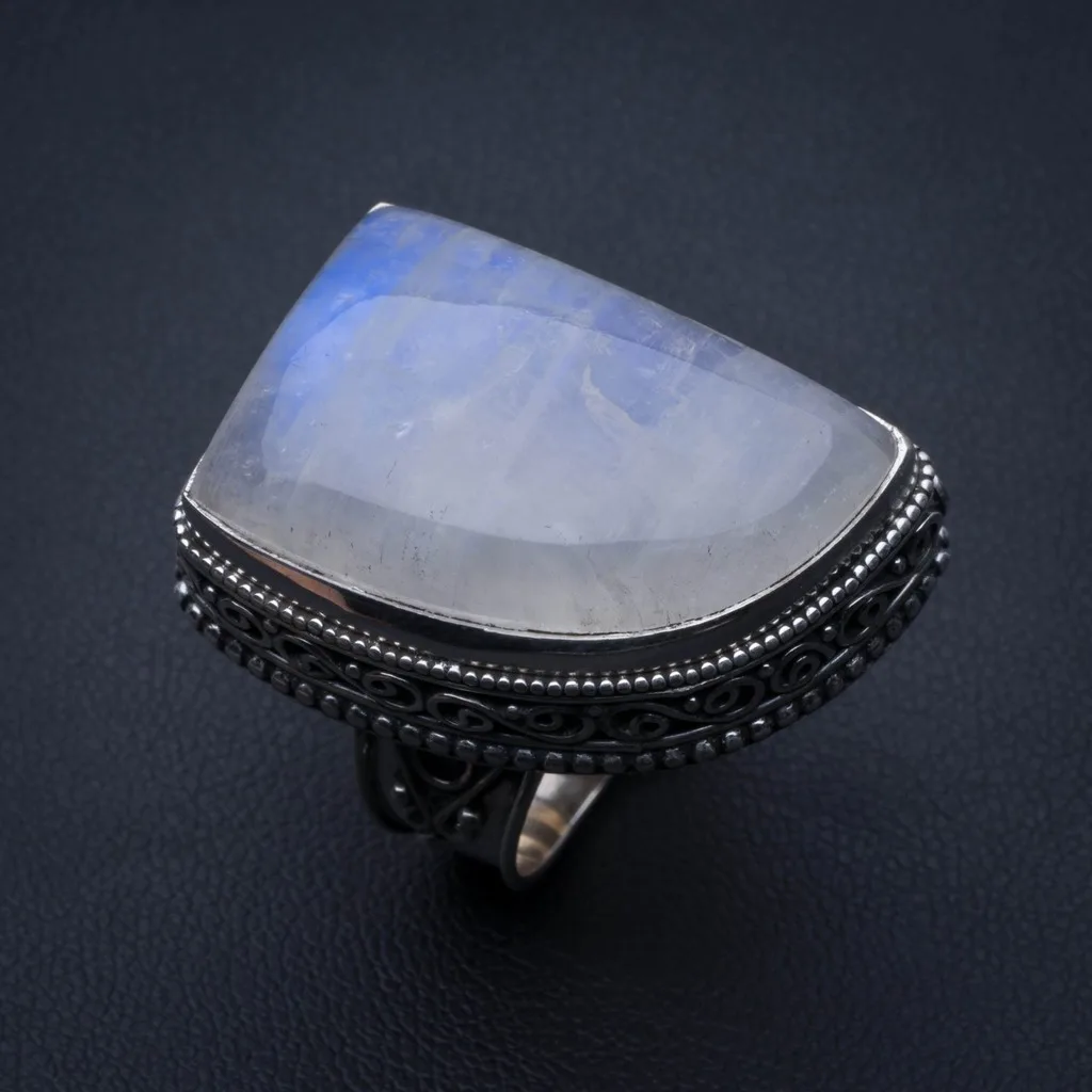 

Natural Rainbow Moonstone Vintage 925 Sterling Silver Ring, US Size 6.75 R3470