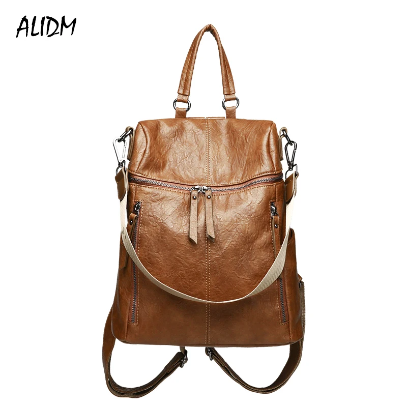 

Vintage Women Backpack New Trend Of Wild Travel Dual-use Washed Backpack Multi-function High-capacity Leather Backpack Women bag