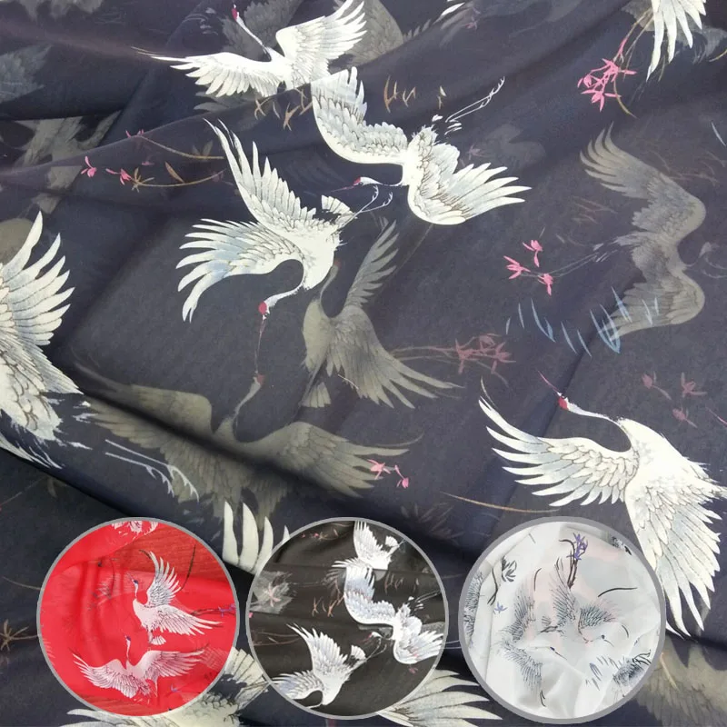 

30D 150*100cm Printing Cranes Chiffon fabric for Dress Curtain decoration DIY Many uses / 100% polyester Free Shipping