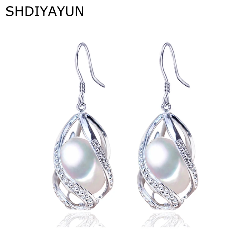 

SHDIYAYUN Pearl Earrings Natural Freshwater Pearl 925 Sterling Silver Jewelry For Women Gemstone Drop Earrings Cage Wholesale