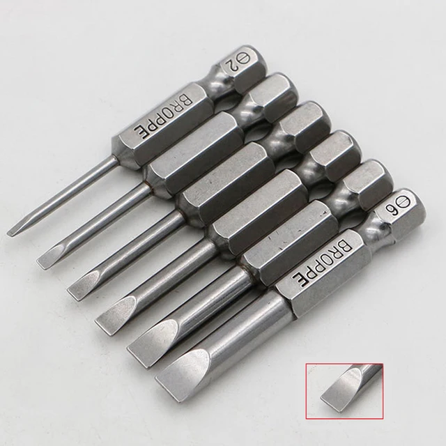 6 Pcs/set 1/4" 50mm 2 6mm Slotted Screwdriver Bit S2 Electric