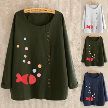 

Fashion womens tops and blouses Casual Animals Printed O-Neck Long Sleeve Button Blouse Tops Tee blusas mujer de moda 2019