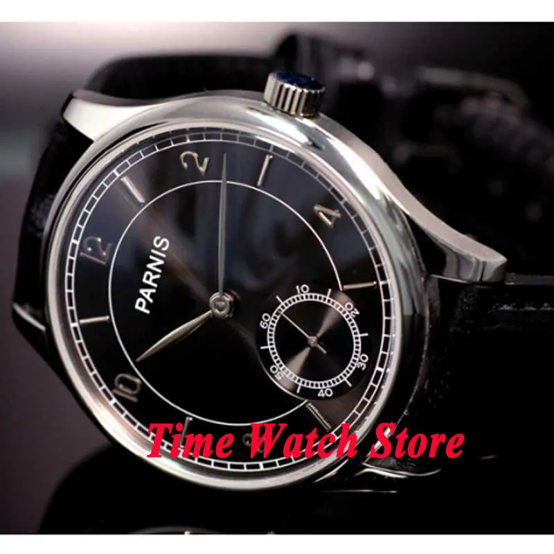 

Parnis watch 44mm black dial silver hands 6498 mechanical hand winding movement Men's watch 31