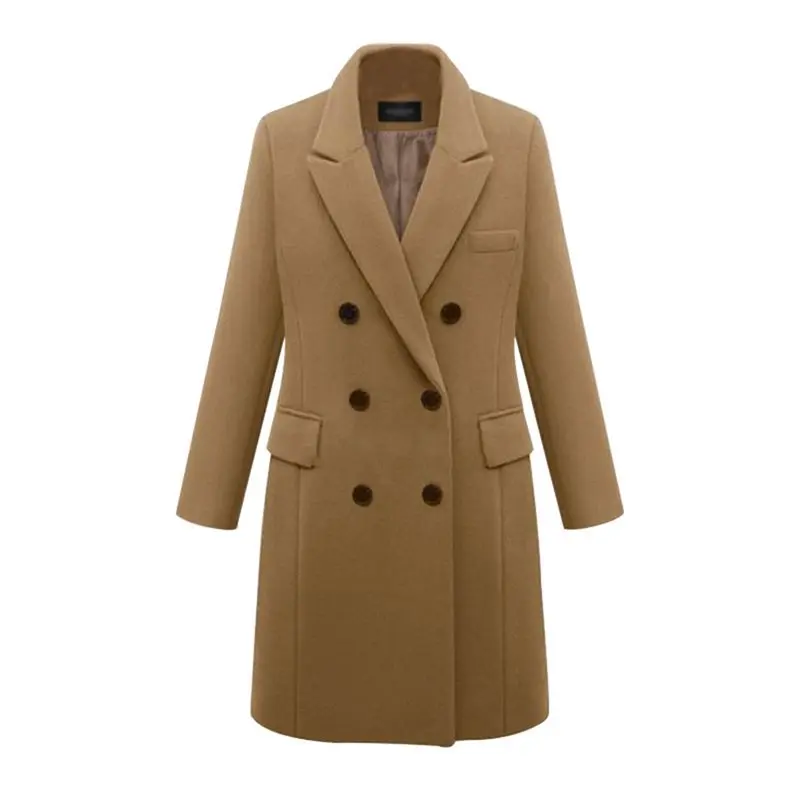 Vintage Wool Office Ladies Casual Plus Size Elegant Women Long Trench Coats Slim Lapel Winter Button Pocket Female Overcoats | Женская