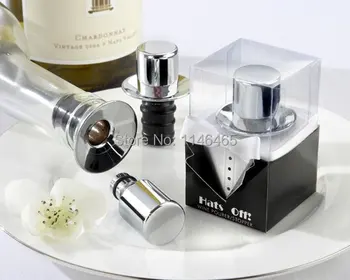 

Hats off chrome top hat wine pourer bottle Stopper Favors wedding gift 100PCS/LOT Free shipping
