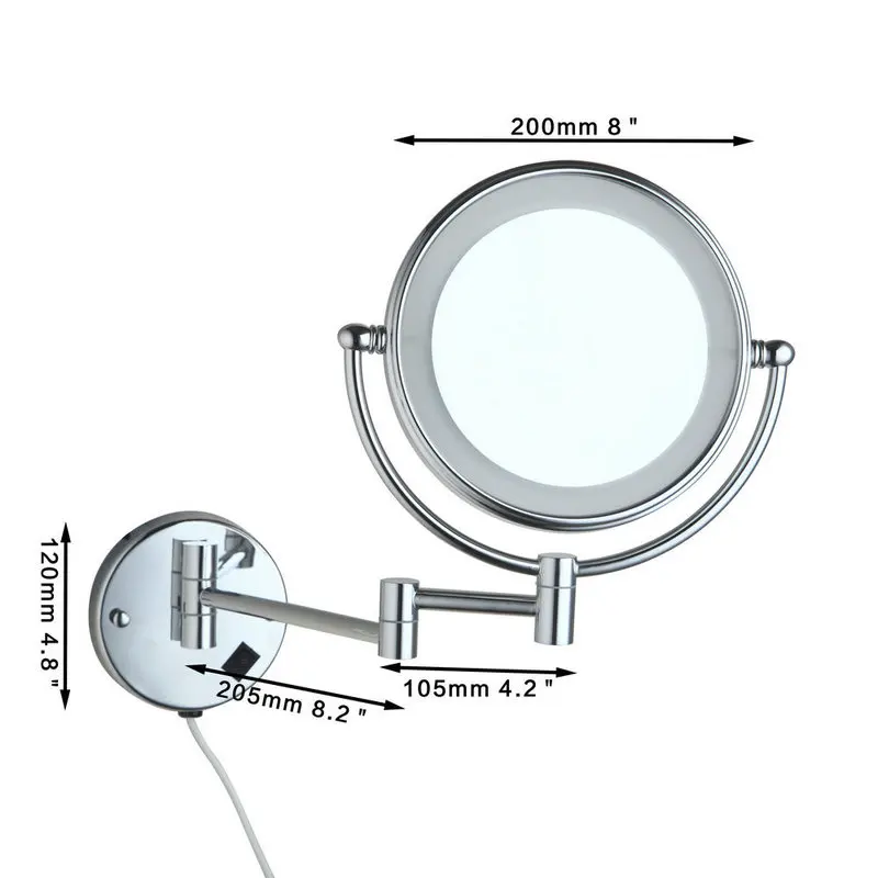 Monite античное хромированное Латунное Золотое настенное крепление СВЕТОДИОДНЫЙ для макияжа женское карманное зеркало 3X увеличительное косметическое зеркало для рук - Цвет: Chrome With light