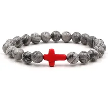 Classic Cross Natural Stone Bracelet Set Friendship Bracelet Men And Women Beaded Elastic Bracelet Best Selling 2019 Products beaded and metal triangle decorated bracelet set
