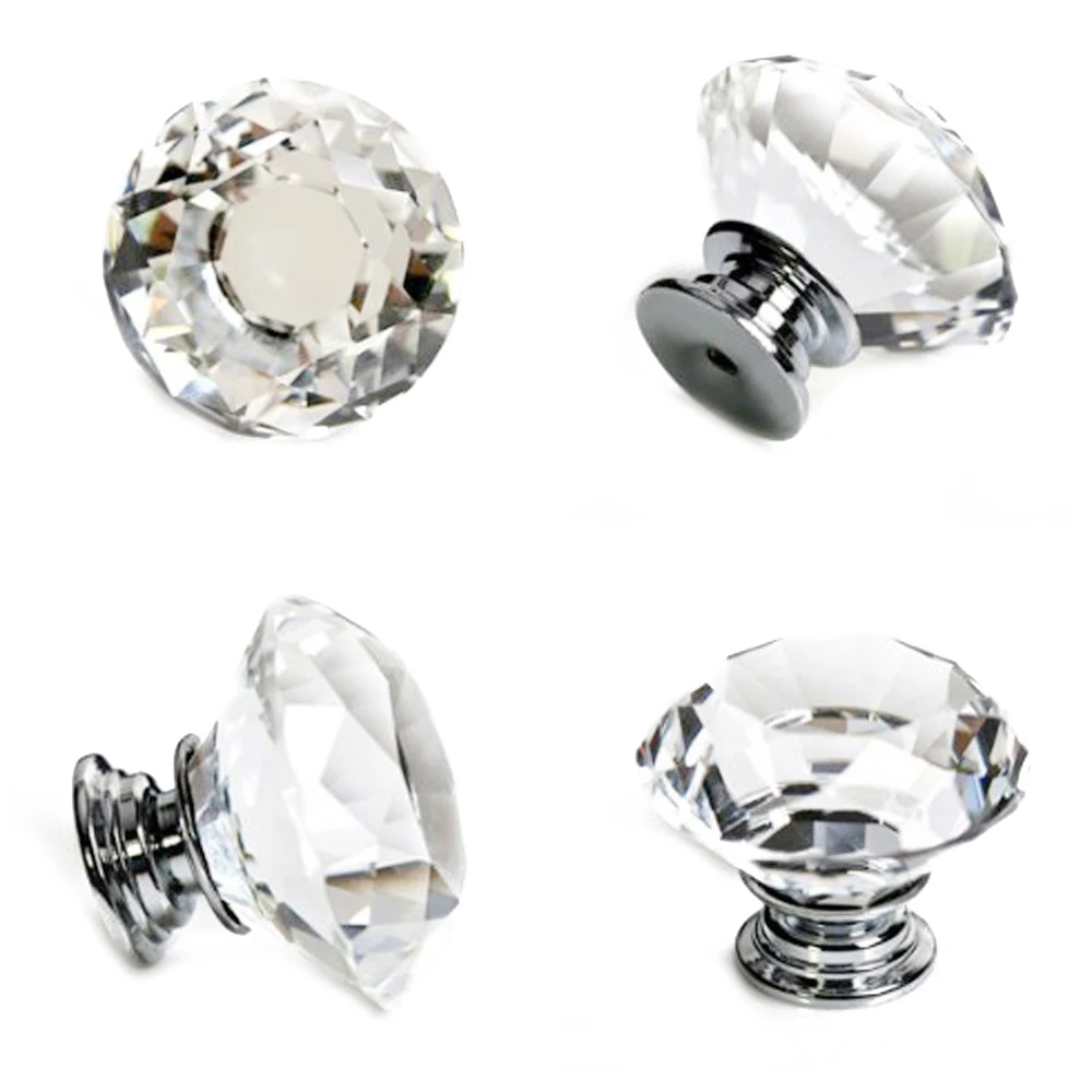 NFLC 16 X LS D3020 40MM Clear Crystal Glass Diamond Cut Door Knobs