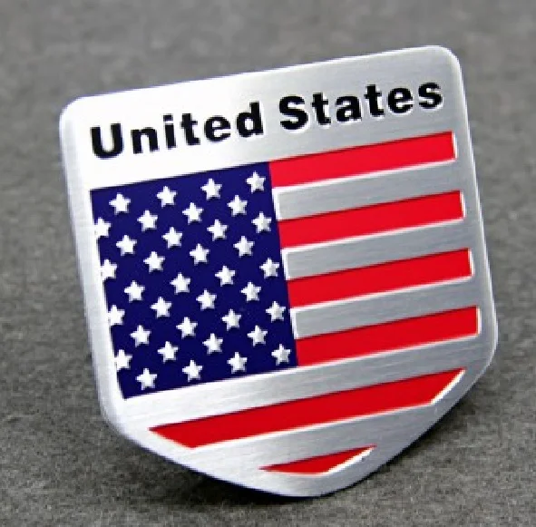 

AMERICAN FLAG METAL ALUMINUM EMBLEM BADGE STICKERS DECALS USA US AMERICA SHIELD