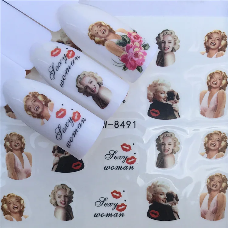 

Nail sticker art decoration slider young lady monroe adhesive Water Transfer decals manicure lacquer accessoires polish foil