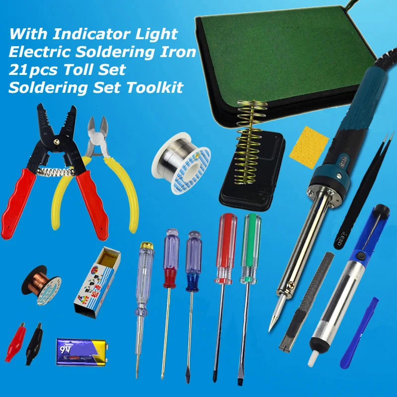 

220V EUplug Electric Soldering Irons Welding Tool Set Toolkit With Indicator Light&Screwdriver&Tin Wire Handle Electrical Tool