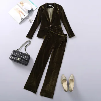 

Women's suit ladies velvet fashion slim temperament suit 2 piece set (jacket + pants) women's ball party dress