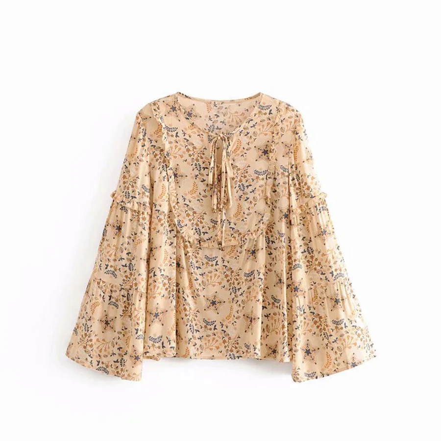 TEELYNN yellow Boho blouse Floral print blouses flare o-neck long Sleeve Bohemia loose Hippie 2018 Vinatge autumn women blouses
