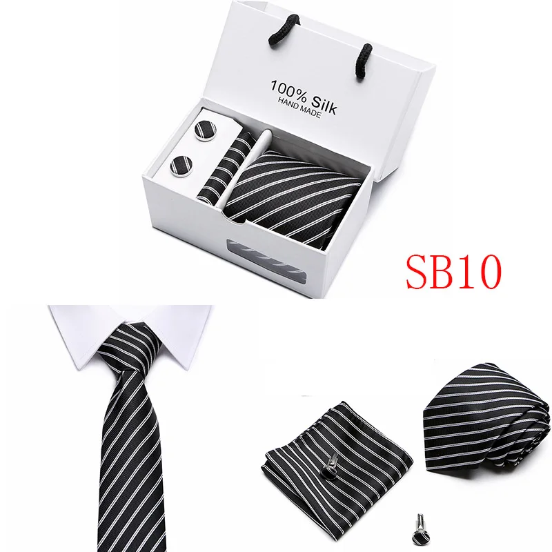 Новый дизайнерский галстук набор с подарочной коробке жаккардовый плетеный галстук шелковый галстук, носовой платок, запонки наборы