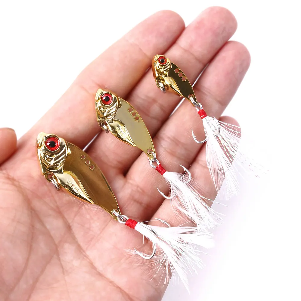 

HENGJIA 1Pcs Metal VIB Lures 5/10/15g vivid Vibrations Spoon Lure Bass Hard Baits with Feather Crankbait Wobbler Swimbait